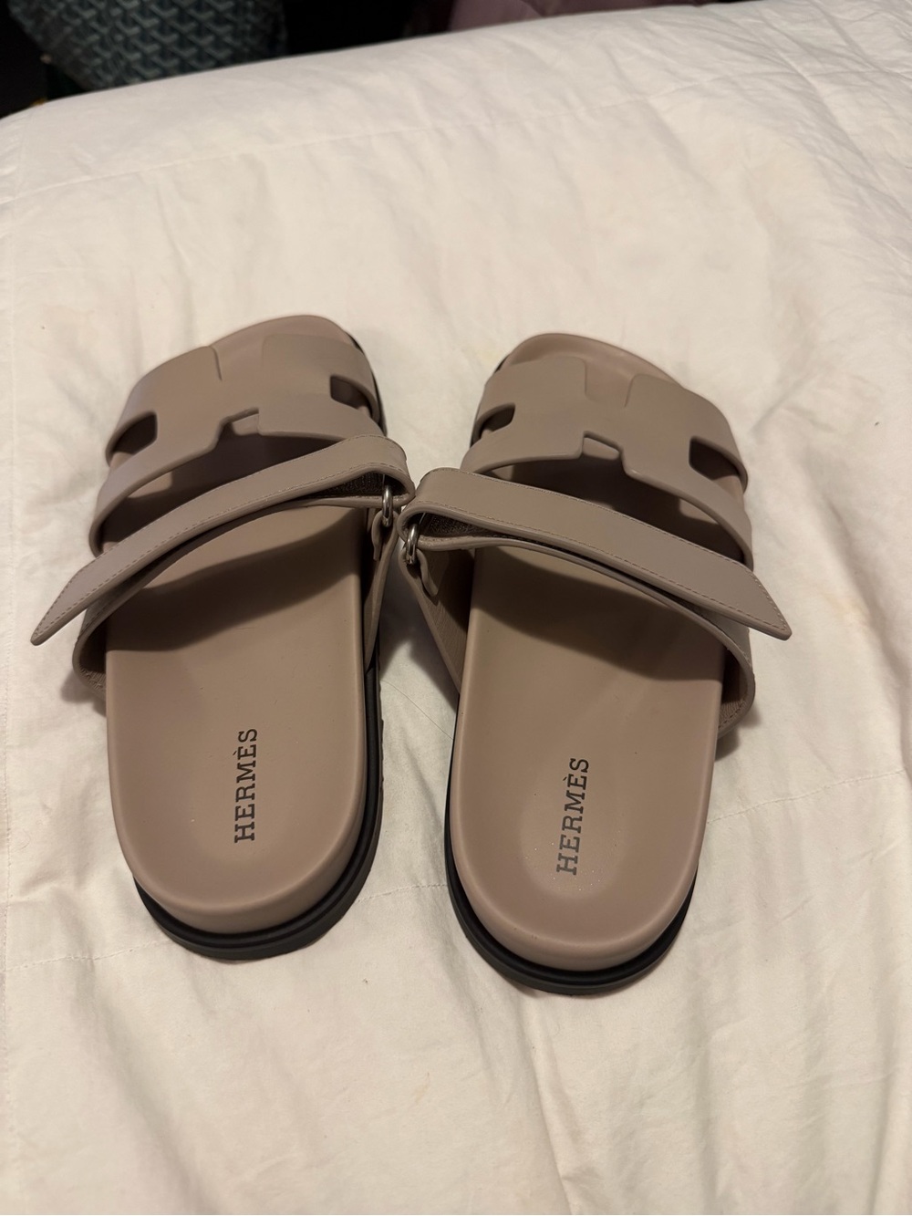 Authentic Hermes Chypre Beige Mastic Leather Sandals Shoes Size 36 6 - Picture 2 of 6